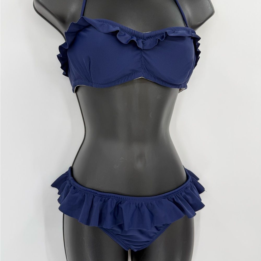 Shoshanna Swimwear Ruffle Bikini Set in Navy | Small